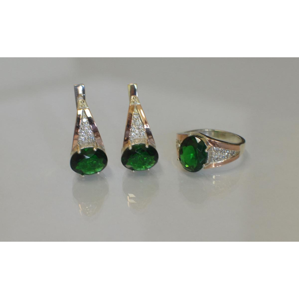 Серебряный набор с вставками золота (054)