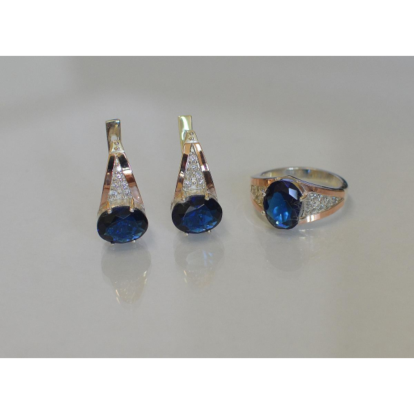 Серебряный набор с вставками золота (054)