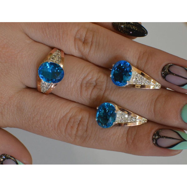 Серебряный набор с вставками золота (054)