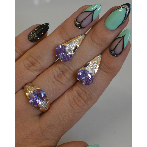 Серебряный набор с вставками золота (054)