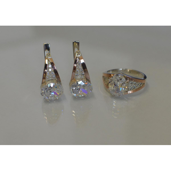 Серебряный набор с вставками золота (054)