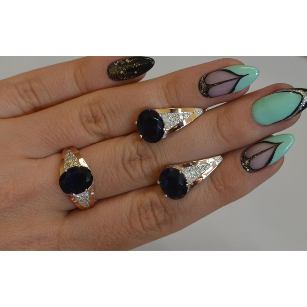 Серебряный набор с вставками золота (054)