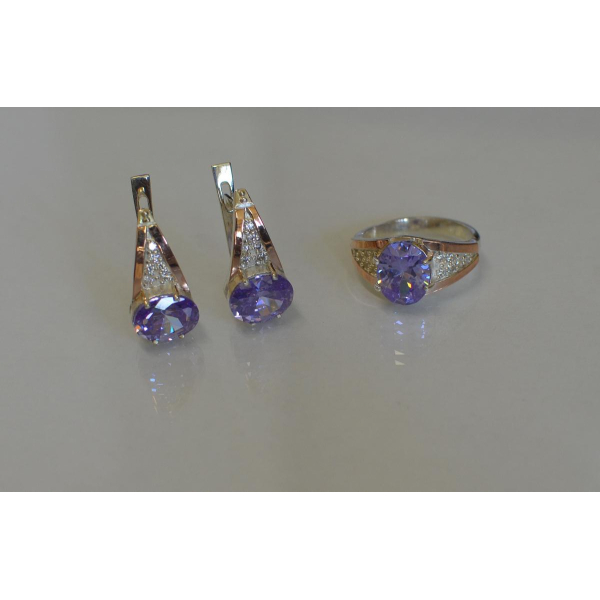 Серебряный набор с вставками золота (054)