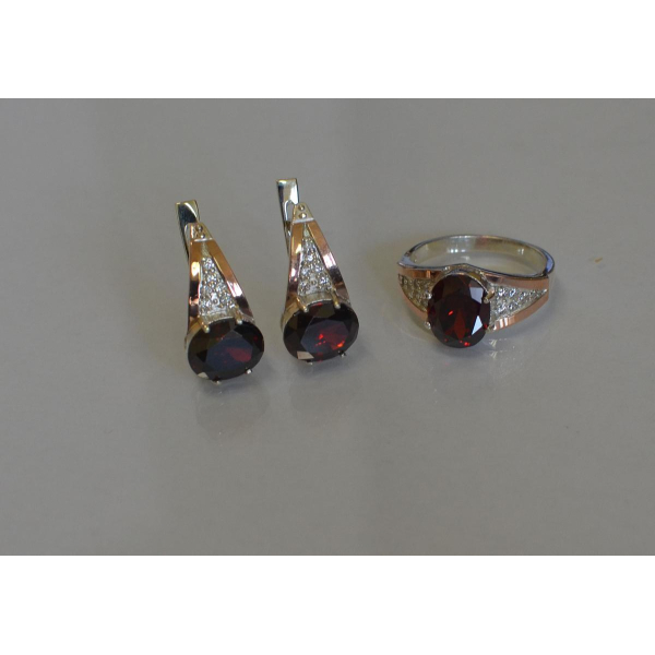 Серебряный набор с вставками золота (054)