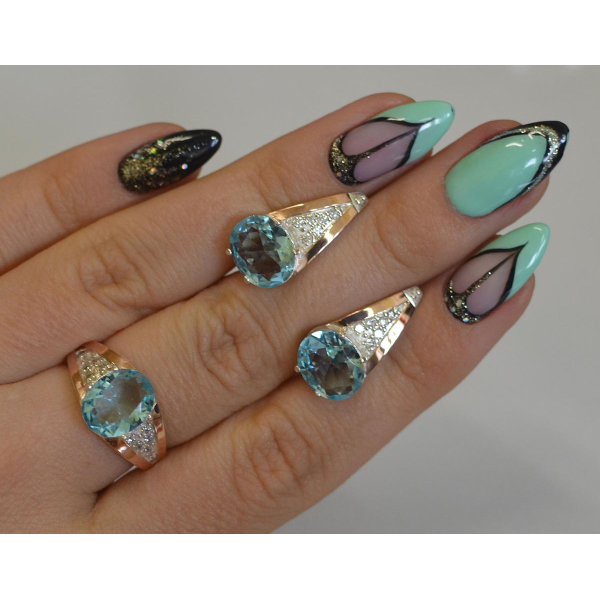 Серебряный набор с вставками золота (054)