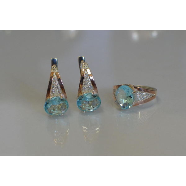 Серебряный набор с вставками золота (054)