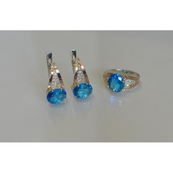 Серебряный набор с вставками золота (054)