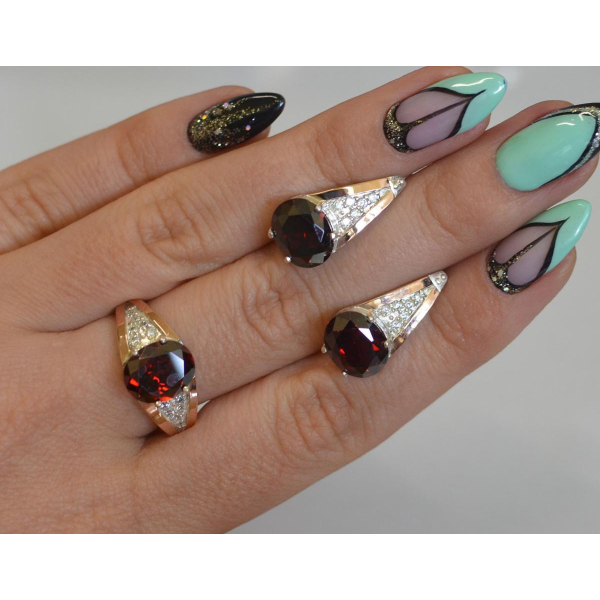 Серебряный набор с вставками золота (054)