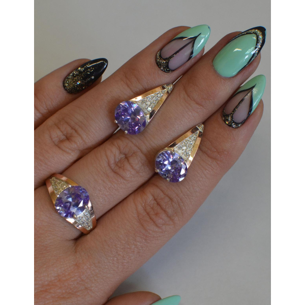 Серебряный набор с вставками золота (054)