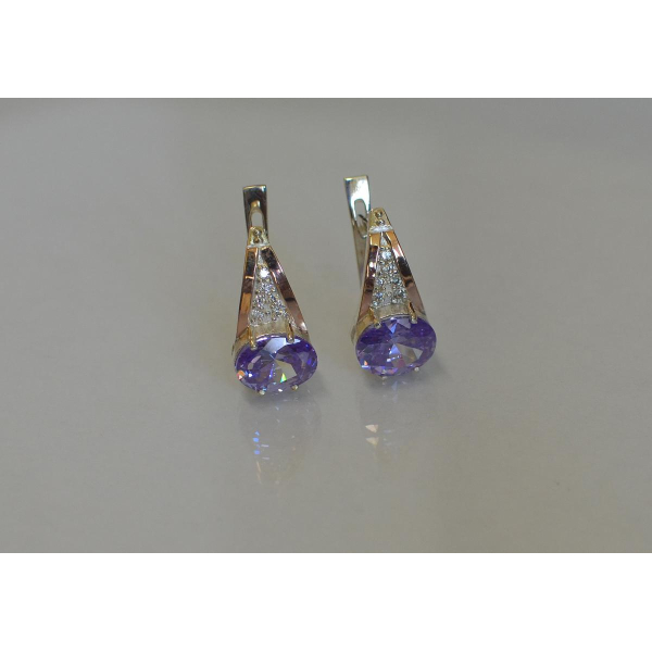 Серебряные серьги с пластинами с золота (054с)