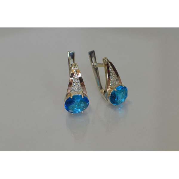 Серебряные серьги с пластинами с золота (054с)