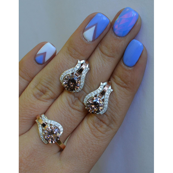 Гарнитур серебряный  с пластинами из золота (056)