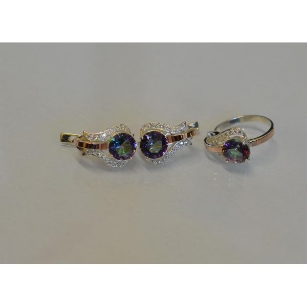 Гарнитур серебряный  с пластинами из золота (056)