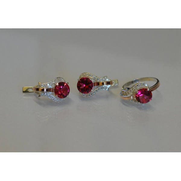 Гарнитур серебряный  с пластинами из золота (056)