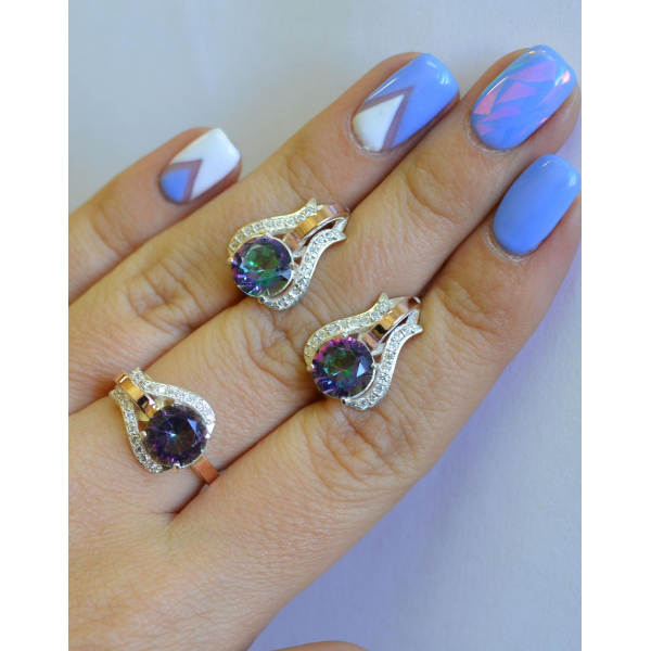 Гарнитур серебряный  с пластинами из золота (056)