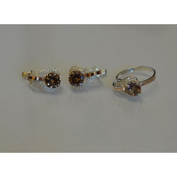 Гарнитур серебряный  с пластинами из золота (056)