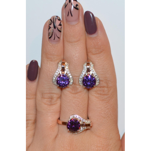 Гарнитур серебряный  с пластинами из золота (056)