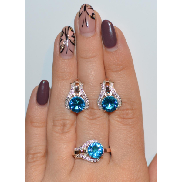 Гарнитур серебряный  с пластинами из золота (056)