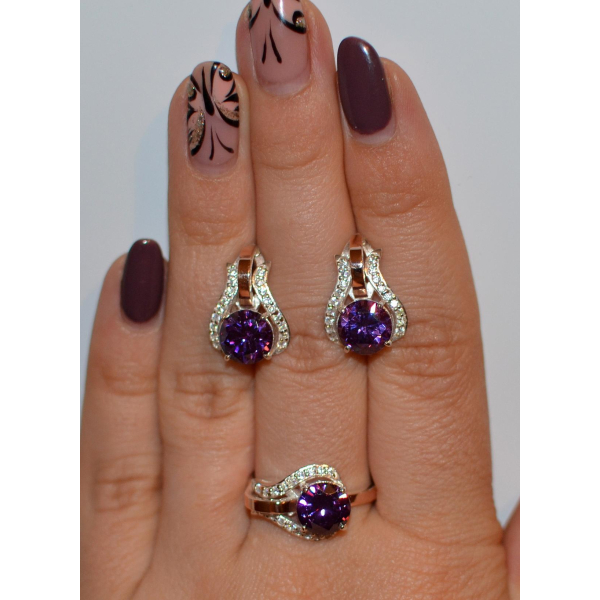 Гарнитур серебряный  с пластинами из золота (056)