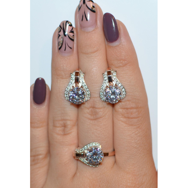 Гарнитур серебряный  с пластинами из золота (056)