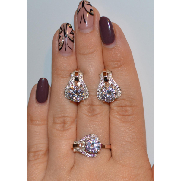 Гарнитур серебряный  с пластинами из золота (056)