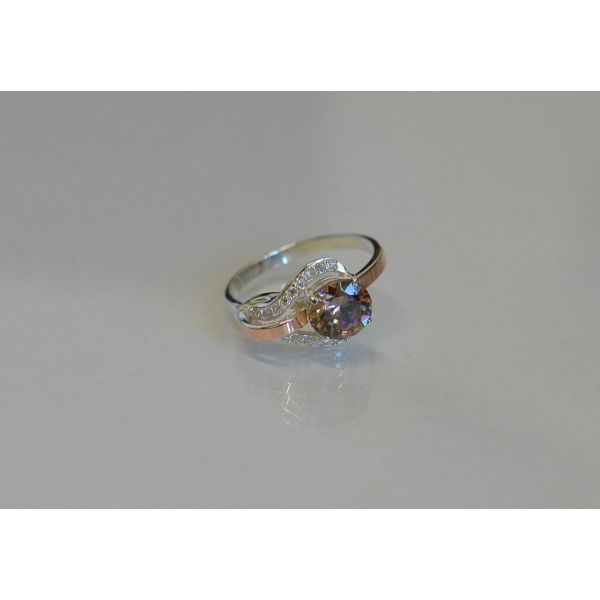 Серебряное кольцо с  накладками из золота (056к)