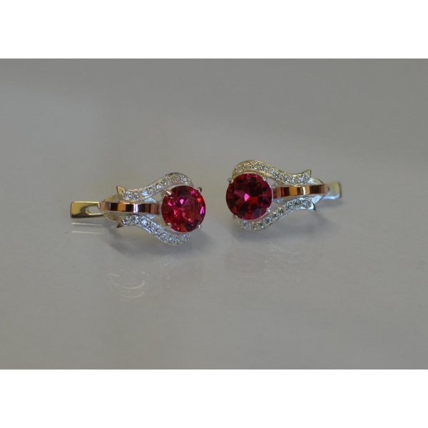 Серебряные серьги с  накладками из золота (056с)