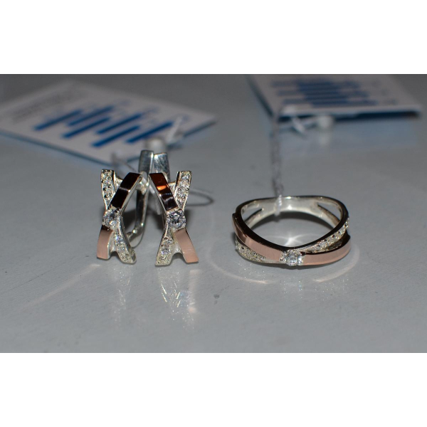 Гарнитур серебряный  с напайками из золота (057)