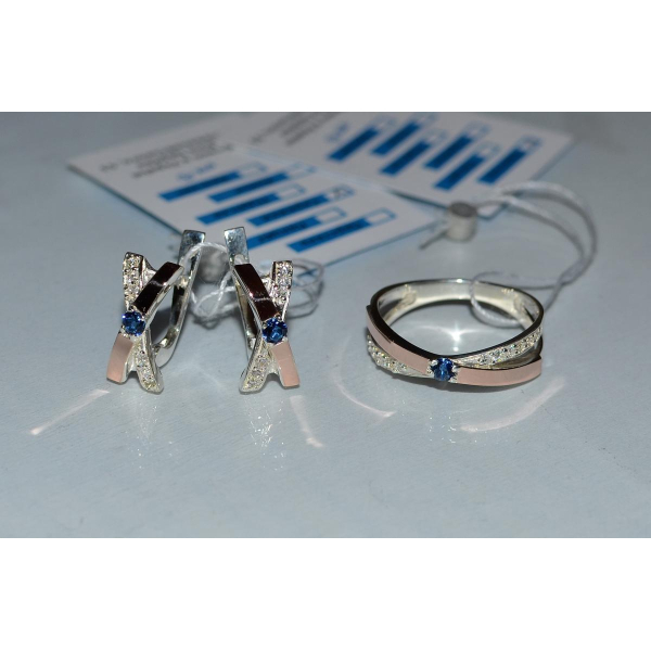 Гарнитур серебряный  с напайками из золота (057)