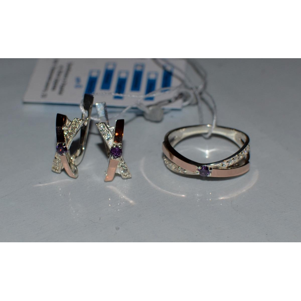 Гарнитур серебряный  с напайками из золота (057)