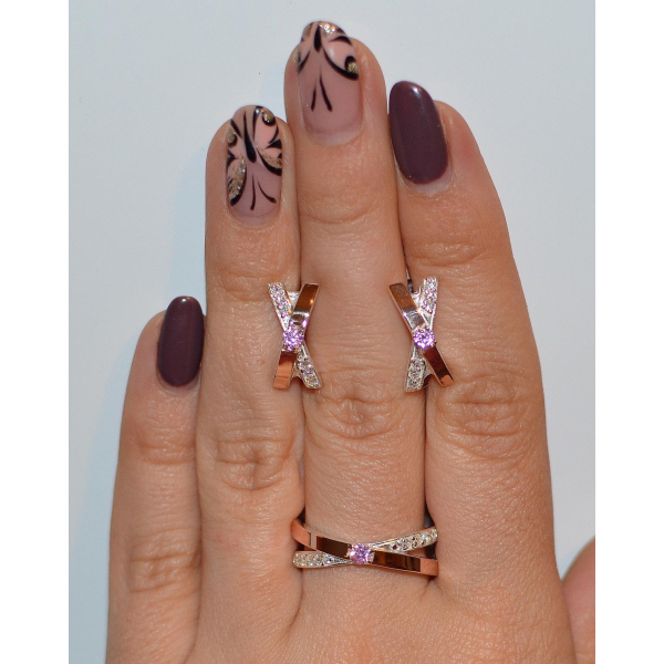 Гарнитур серебряный  с напайками из золота (057)