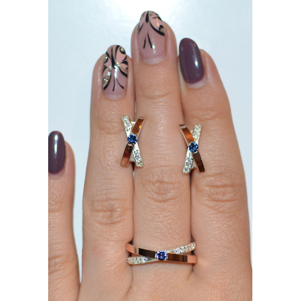 Гарнитур серебряный  с напайками из золота (057)