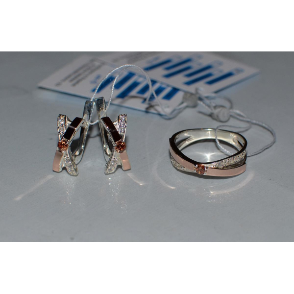 Гарнитур серебряный  с напайками из золота (057)