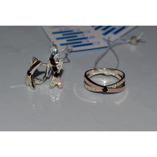 Гарнитур серебряный  с напайками из золота (057)