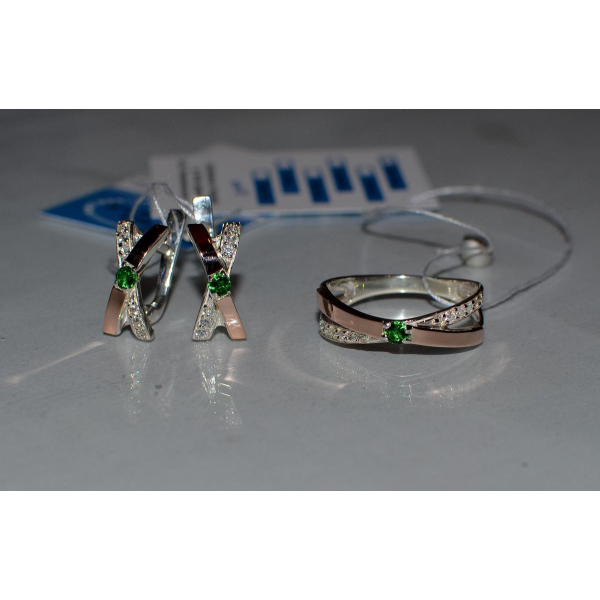 Гарнитур серебряный  с напайками из золота (057)