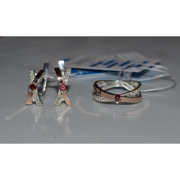 Гарнитур серебряный  с напайками из золота (057)