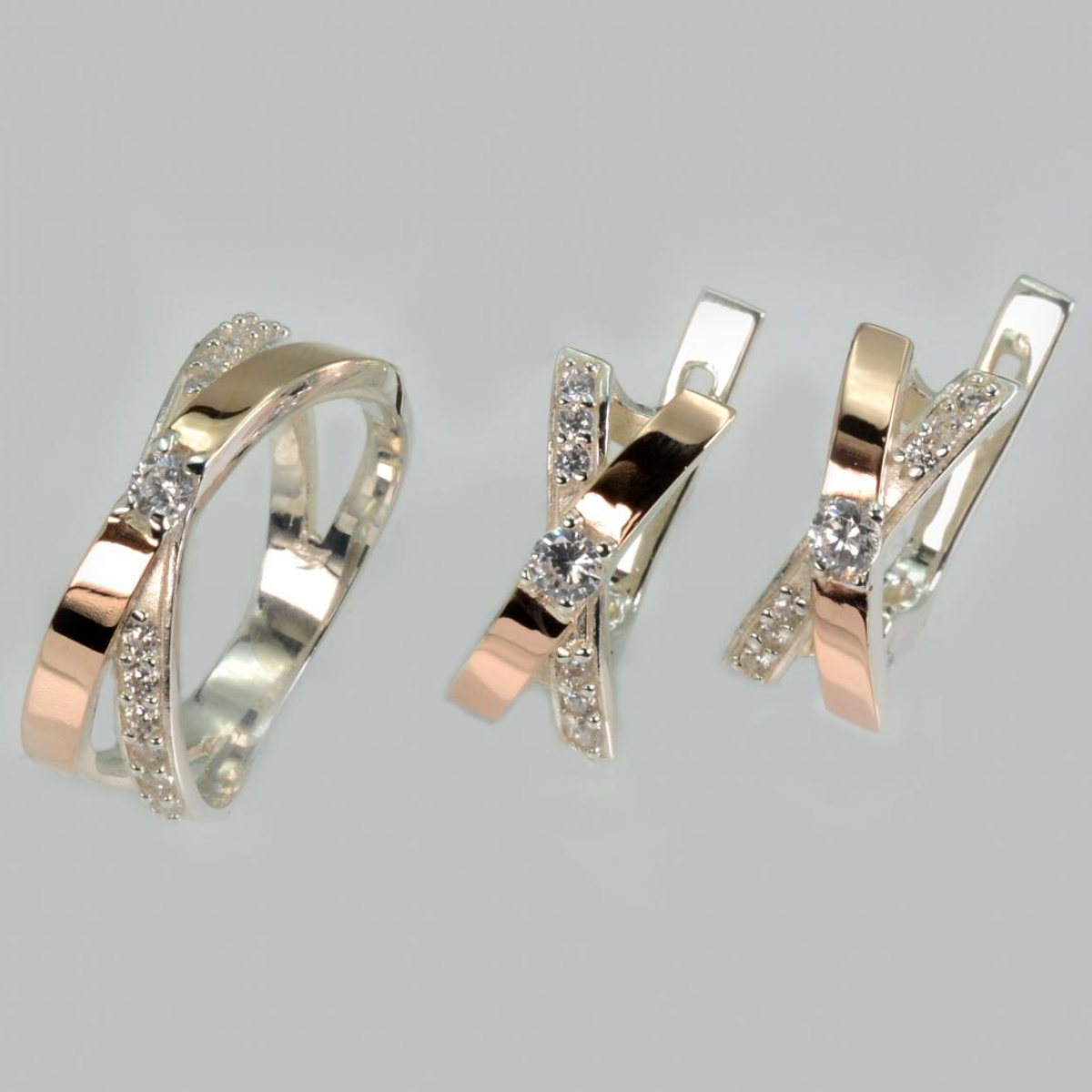 Гарнитур серебряный  с напайками из золота (057)