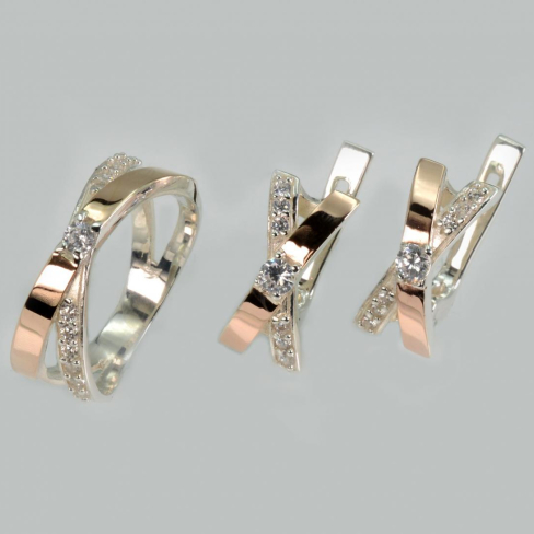 Гарнитур серебряный  с напайками из золота