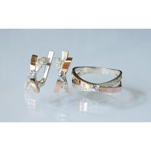 Гарнитур серебряный  с напайками из золота (057)