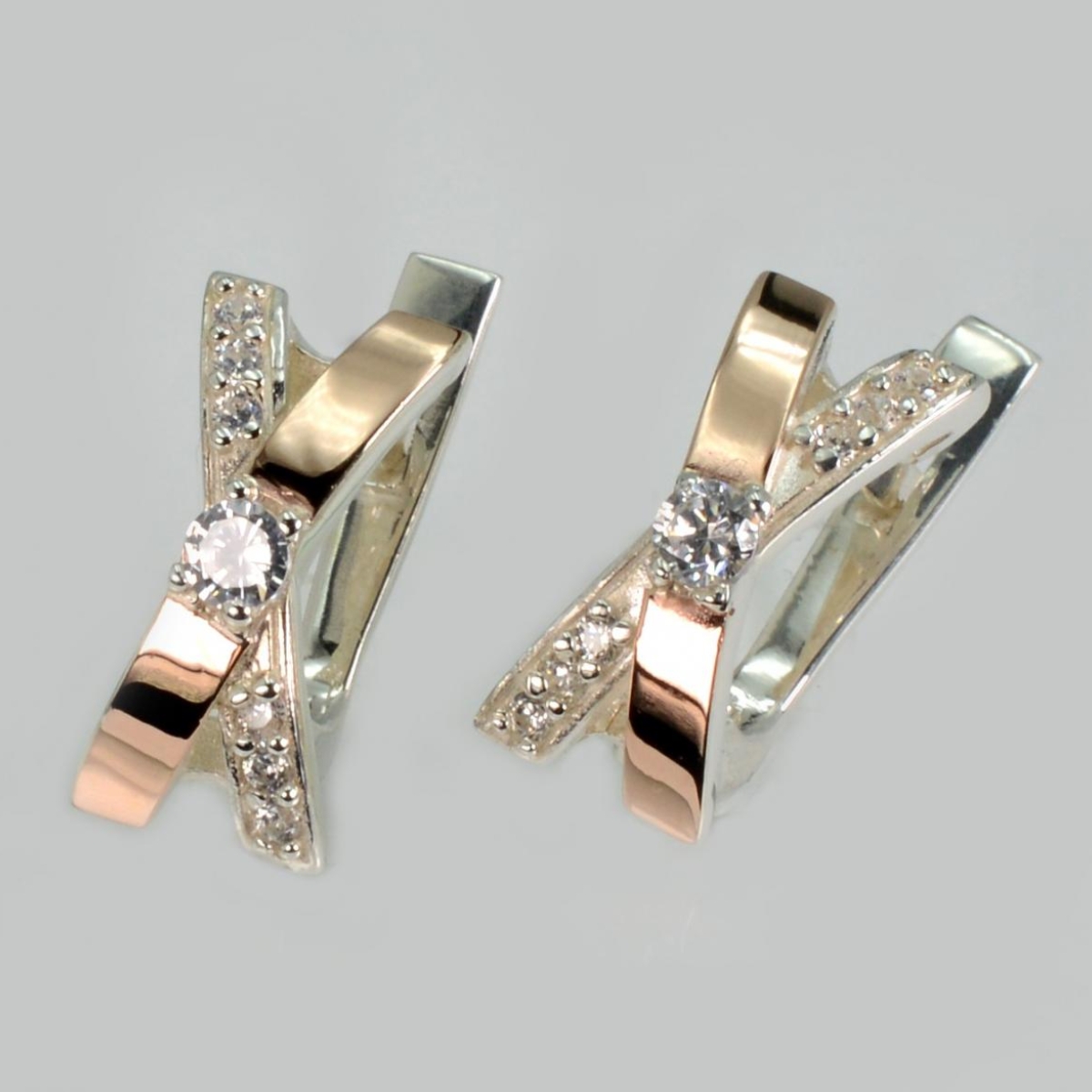 Серьги серебряные  с вставками золота (057с)