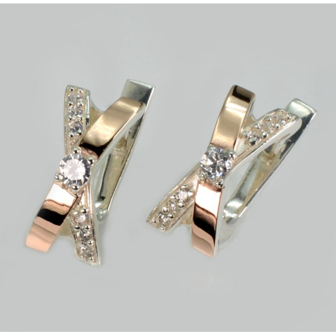 Серьги серебряные  с вставками золота