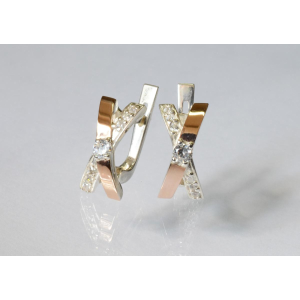 Серьги серебряные  с вставками золота (057с)