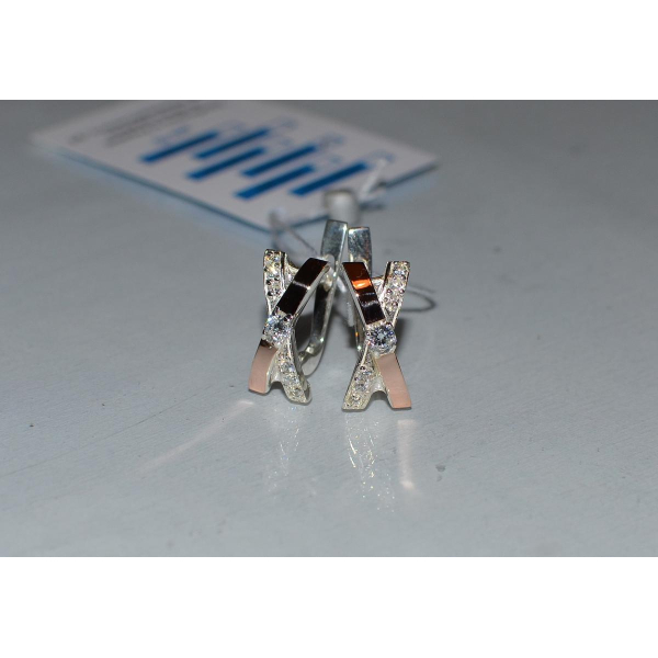 Серьги серебряные  с вставками золота (057с)