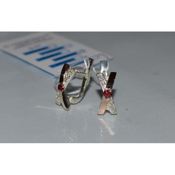 Серьги серебряные  с вставками золота (057с)