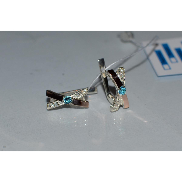 Серьги серебряные  с вставками золота (057с)