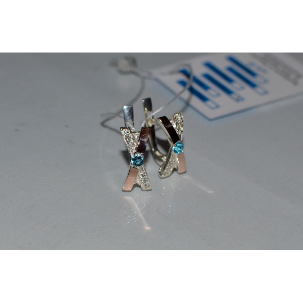 Серьги серебряные  с вставками золота (057с)