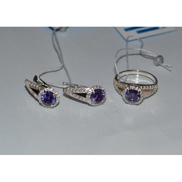 Серебряный набор с пластинами из золота (058)