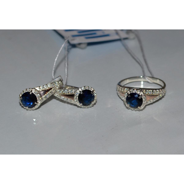 Серебряный набор с пластинами из золота (058)