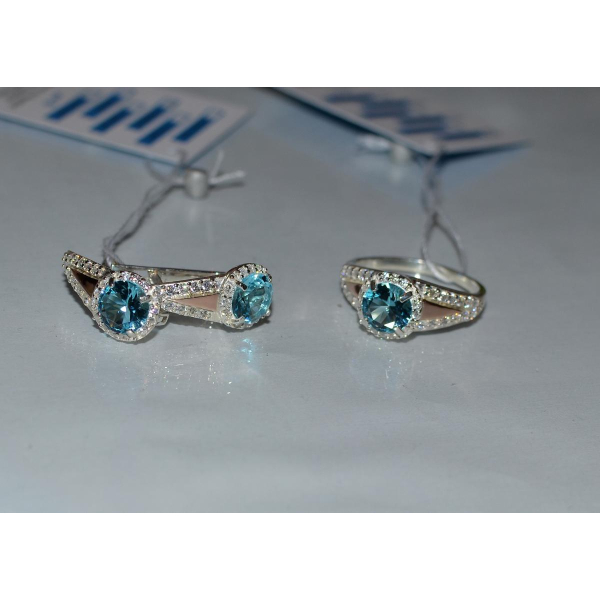 Серебряный набор с пластинами из золота (058)