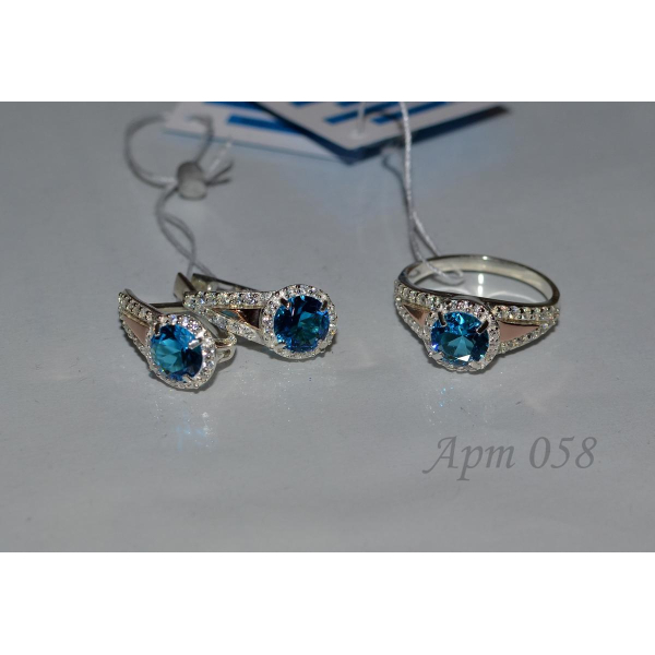 Серебряный набор с пластинами из золота (058)